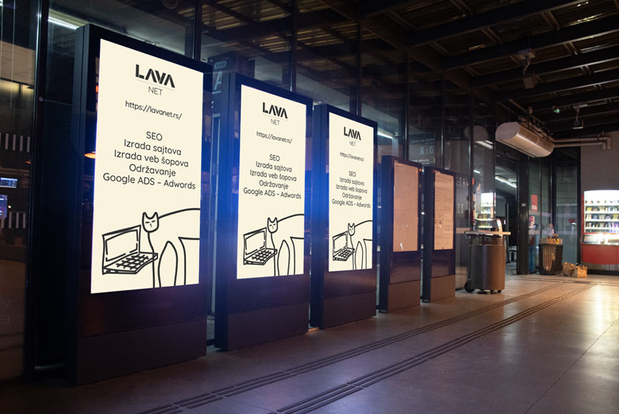 LED displej sa digitalnim sadržajem koji se brzo menja u skladu sa marketinškom kampanjom.